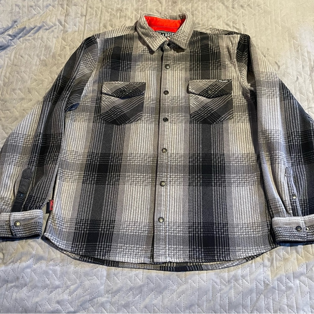 Pelagic soft snap button‎ flannel shirt mens XL pre-owned condition black/gray